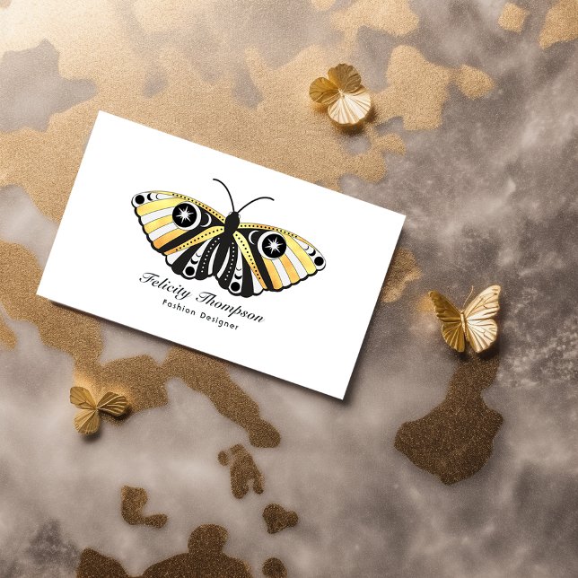 Mystical Celestial Gold Moths QR Code Business Card (Creator Uploaded)