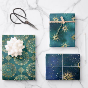 Mystical Celestial Green Wrapping Paper Sheets
