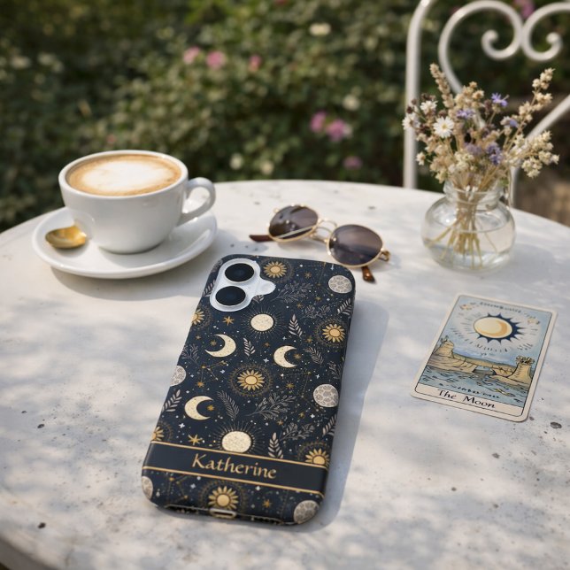 Mystical Celestial Moon Pattern Custom Name iPhone Case (Creator Uploaded)
