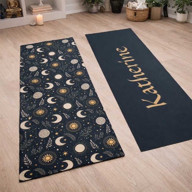 Mystical Celestial Moon Pattern Custom Name Yoga Mat (Creator Uploaded)
