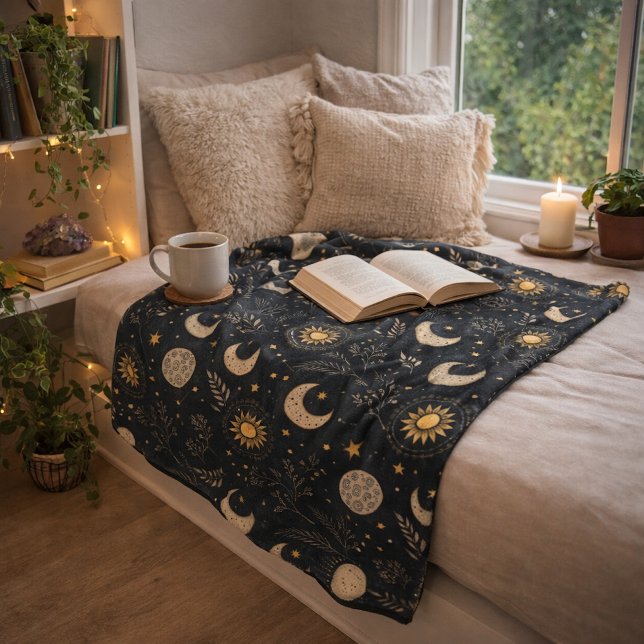 Mystical Celestial Moon Pattern Fleece Blanket (Creator Uploaded)