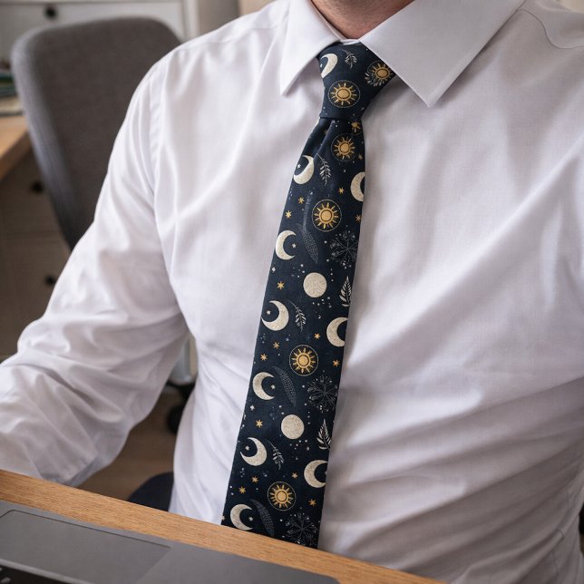 Mystical Celestial Moon Pattern  Neck Tie (Creator Uploaded)