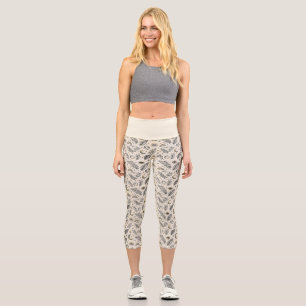 Mystical Celestial Moon Stars Pattern Capri Leggings