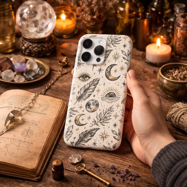 Mystical Celestial Moon Stars Pattern iPhone Case (Creator Uploaded)