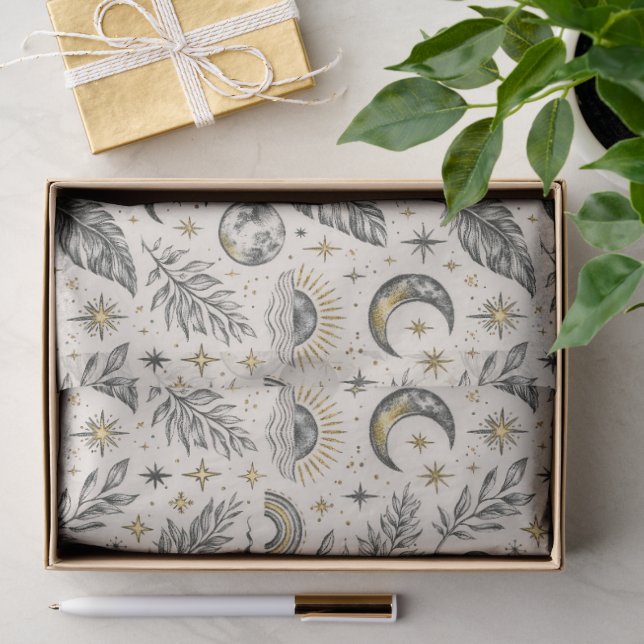 Mystical Celestial Moon Stars Pattern Tissue Paper (Gift)