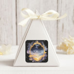 Mystical Celestial Moon Stars Wedding Square Sticker<br><div class="desc">Our "Mystical Celestial Wedding" collection features watercolor celestial elements in blue and golden tones paired with an elegant serif script font. You can find matching items from this collection in our store. Contact us through email or chat if you have any special requests and we will be happy to help....</div>