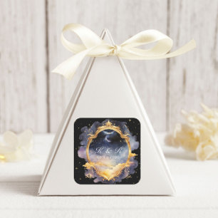 Mystical Celestial Moon Stars Wedding Square Sticker