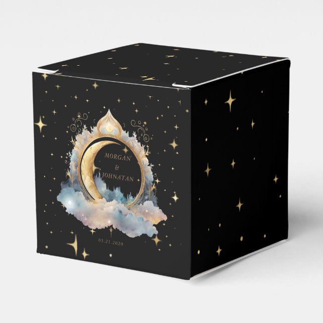 Mystical Celestial Moon Wedding Favor Boxes (Front Side)
