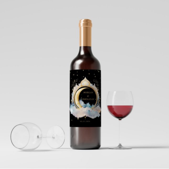 Mystical Celestial Moon Wedding Wine Label (Creator Uploaded)