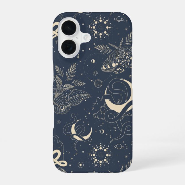 Mystical Celestial Night Moth & Serpent Pattern Iphone Case (Back)