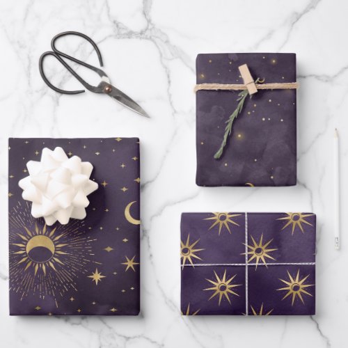 Mystical Celestial Purple Wrapping Paper Sheets