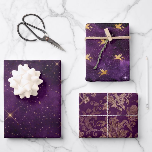 Mystical Celestial Purple Wrapping Paper Sheets (Front)