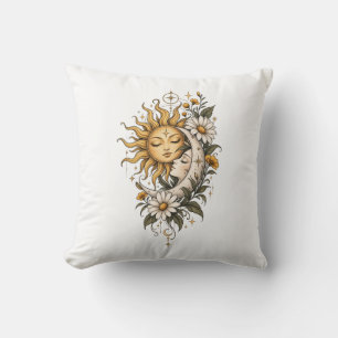Mystical Celestial Sun Moon and Floral Coffee Mug Throw Pillow