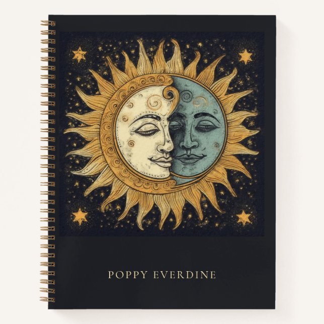 Mystical Celestial Sun Moon Face Personalized  Notebook (Front)