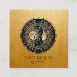 Mystical Celestial Sun Moon Tarot Reader Gold Square Business Card