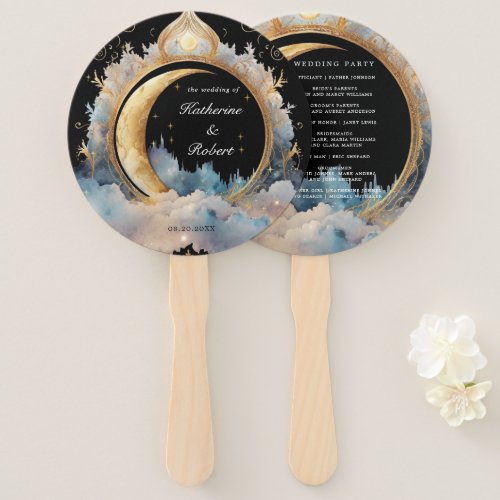 Mystical Celestial Wedding Program Hand Fan