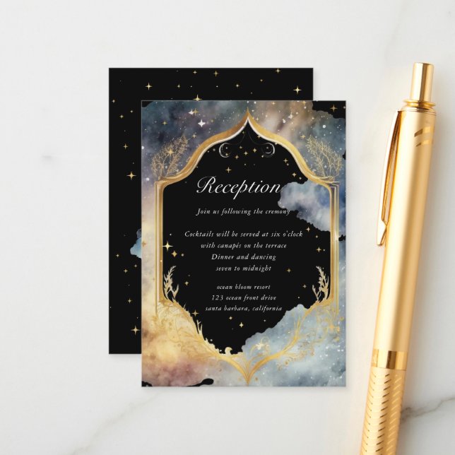 Mystical Celestial Wedding Reception Enclosure Card (Front/Back In Situ)