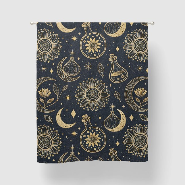 Mystical Celestial Witchcraft - Gold Botanical (2) Blackout Curtains (Front)