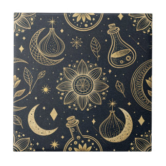 Mystical Celestial Witchcraft - Gold Botanical (2) Ceramic Tile