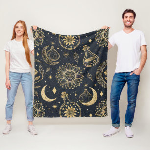 Mystical Celestial Witchcraft - Gold Botanical (2) Fleece Blanket