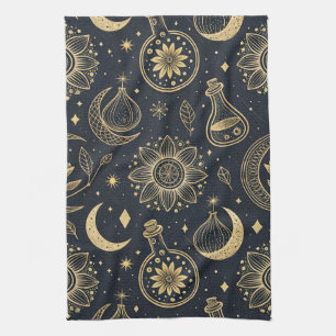 Mystical Celestial Witchcraft - Gold Botanical (2) Kitchen Towel