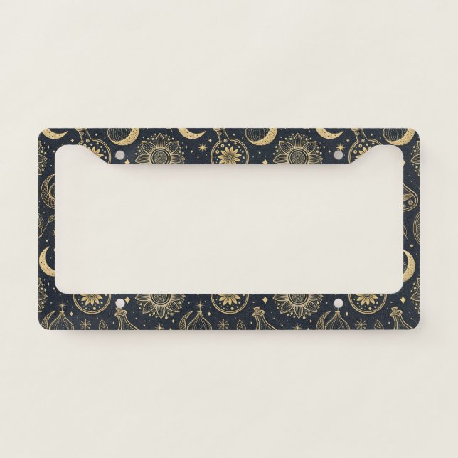 Mystical Celestial Witchcraft - Gold Botanical (2) License Plate Frame (Front)