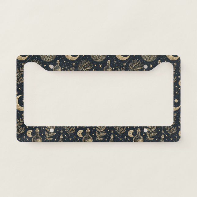 Mystical Celestial Witchcraft - Gold Botanical License Plate Frame (Front)