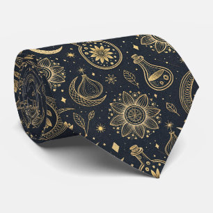 Mystical Celestial Witchcraft - Gold Botanical Neck Tie