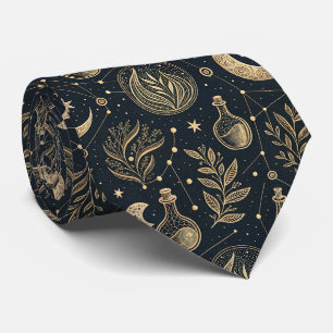 Mystical Celestial Witchcraft - Gold Botanical Neck Tie