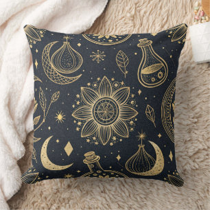 Mystical Celestial Witchcraft - Gold Botanical Throw Pillow