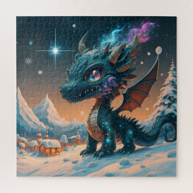 Mystical Chibi Dragon Winter Landscape  Jigsaw Puzzle (Vertical)