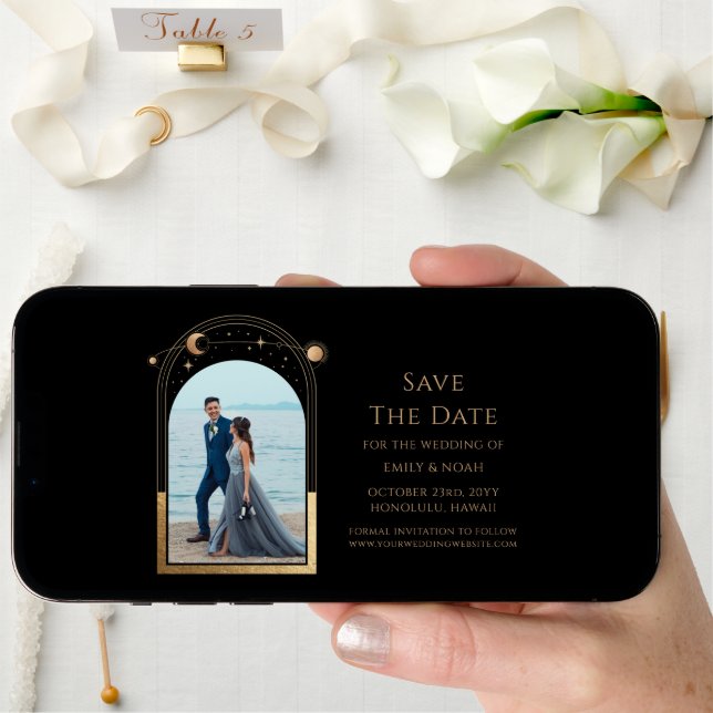 Mystical Chic Black Gold Sun Moon Star Space Save The Date (Front Digital)