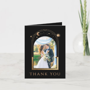 Mystical Chic Black Star Moon Photo Wedding Letterpress Thank You Card