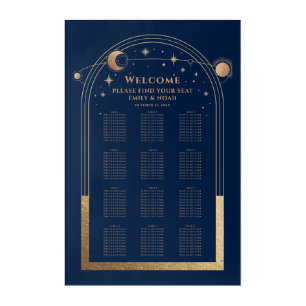 Mystical Chic Blue Gold Sun Moon Stars Wedding Acrylic Print