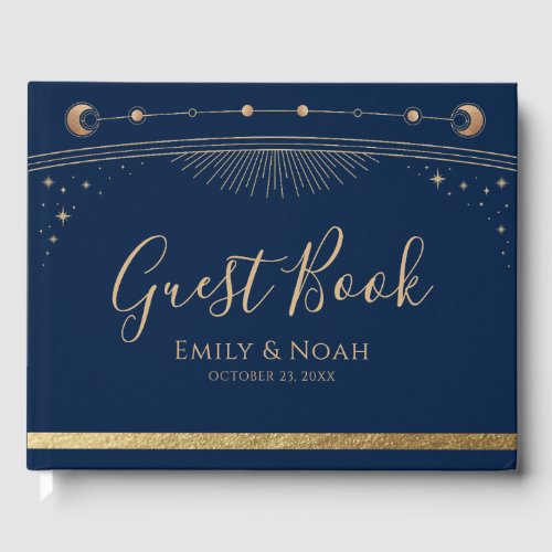 Mystical Chic Blue Gold Sun Moon Stars Wedding 