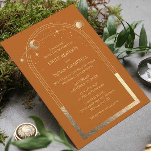Mystical Chic Gold Star Moon Photo Space Invitation