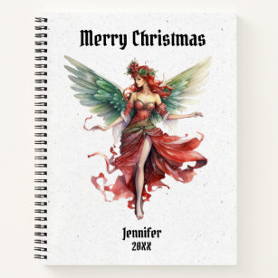 Mystical Christmas Red and Green Fairy Notebook