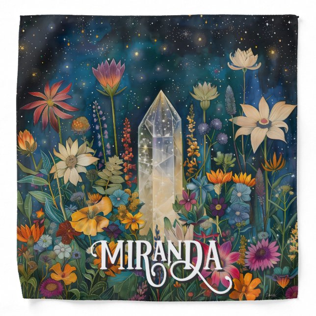 Mystical Clear Quartz Crystal Meadow Tarot Cloth Bandana (Front)