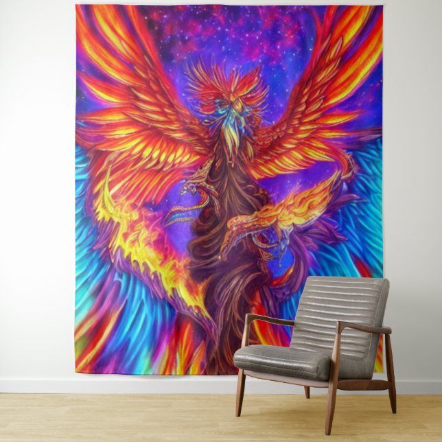 Mystical Colorful Phoenix Tapestry (In Situ)