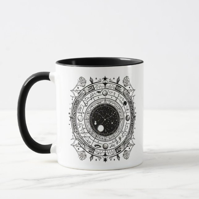 Mystical Constellations: Intricate Zodiac Line Art Mug (Left)
