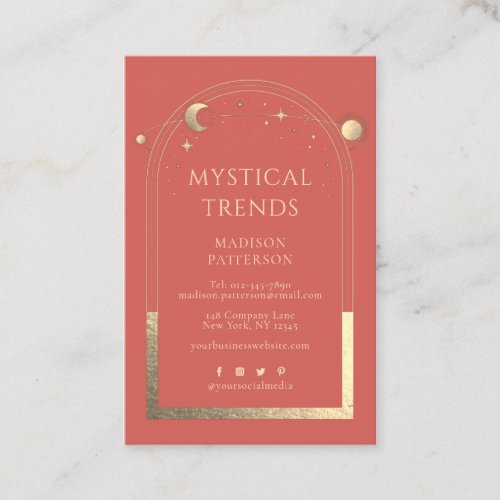 Mystical Coral Gold Sun Moon Astronomy Space Business Card