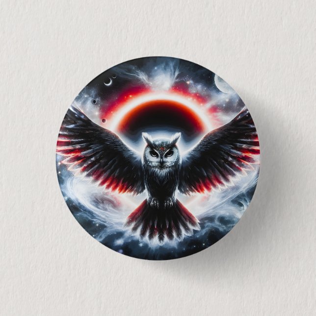 Mystical Cosmic Celestial Owl Button (Front)