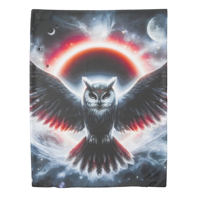 Mystical Cosmic Celestial Owl Duvet Cover (Front)