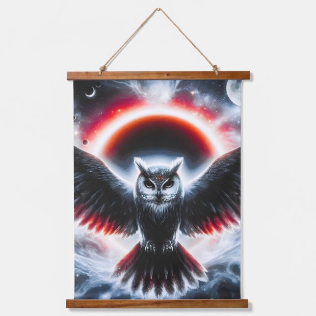 Mystical Cosmic Celestial Owl Hanging Tapestry (Front)