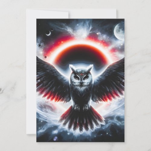 Mystical Cosmic Celestial Owl Holiday Card