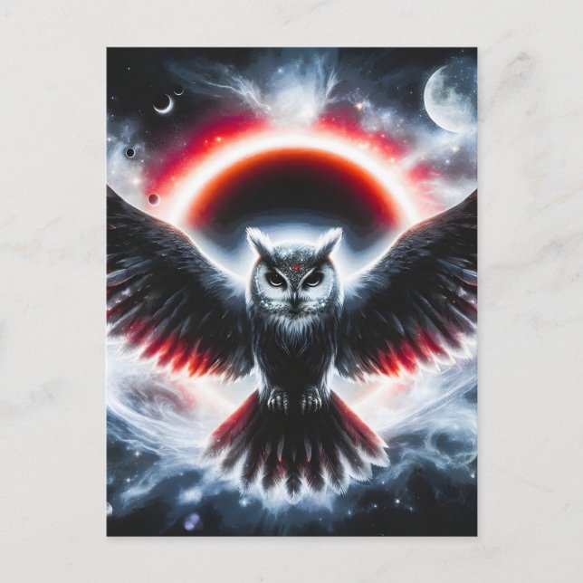 Mystical Cosmic Celestial Owl Holiday Postcard (Front)