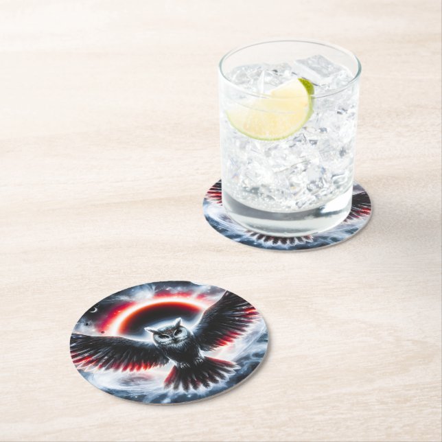 Mystical Cosmic Celestial Owl Round Paper Coaster (Insitu)