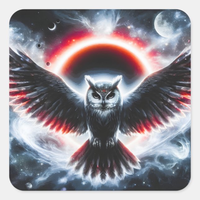 Mystical Cosmic Celestial Owl Square Sticker (Front)