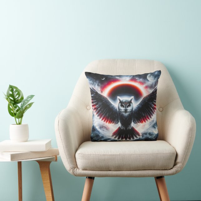 Mystical Cosmic Celestial Owl Throw Pillow (Chair)