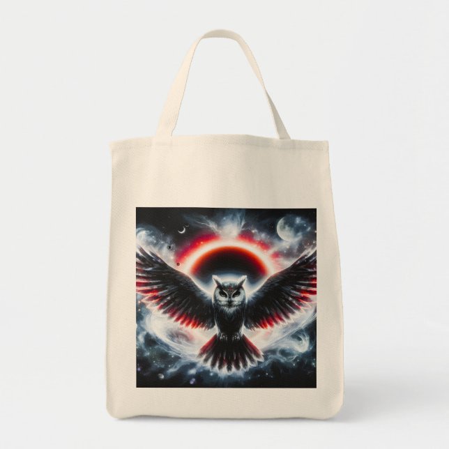 Mystical Cosmic Celestial Owl Tote Bag (Front)
